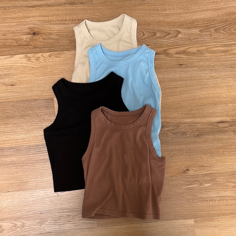Amazon Basics Women's Crop Tops - Black, Blue, Brown, Beige